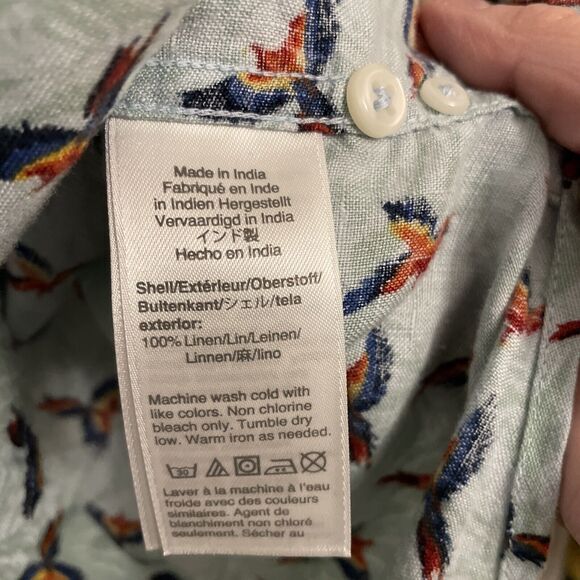 J. Crew 100% Linen Parrot‎ Bird Garden Men’s Large Short-Sleeve Shirt Classic - Picture 5 of 7